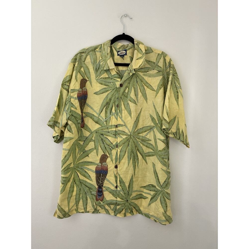 Tommy Bahama Vintage Mens Sz Large Linen Short sleeve Button down bird Tropical